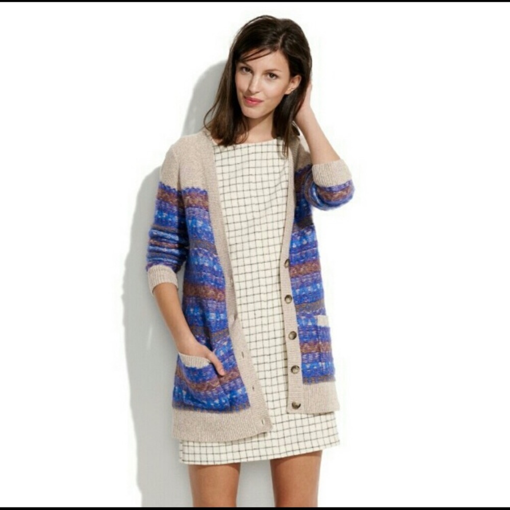 Blue/tan Madewell Wallace Cozy Cardigan